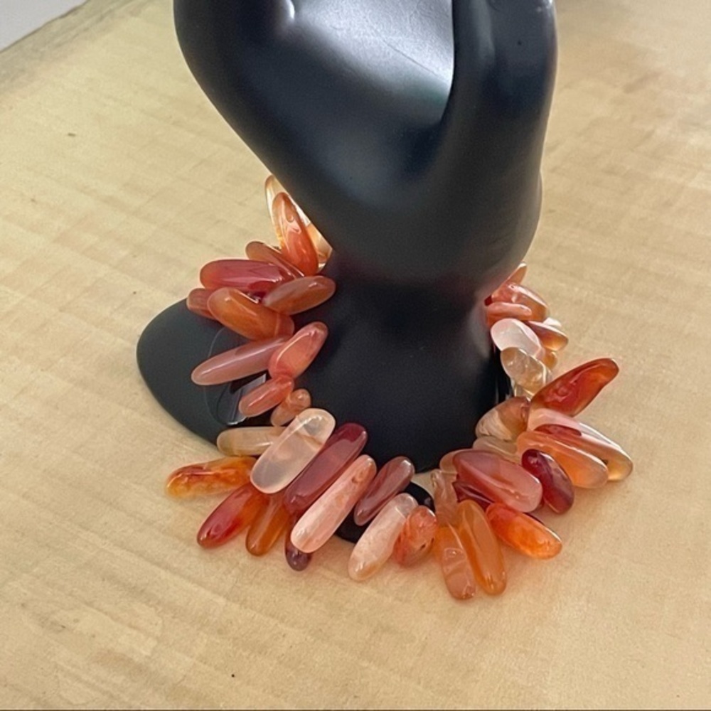 $49 SALE Handmade Carnelian Black Glass Layered Chunky Bracelet Contemporary